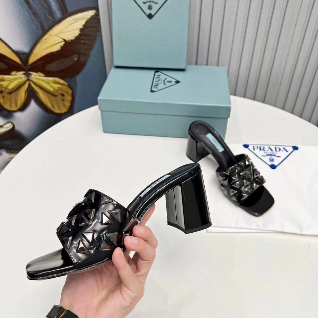 Prada Studded Metallic Leather Mules - FashionPlug