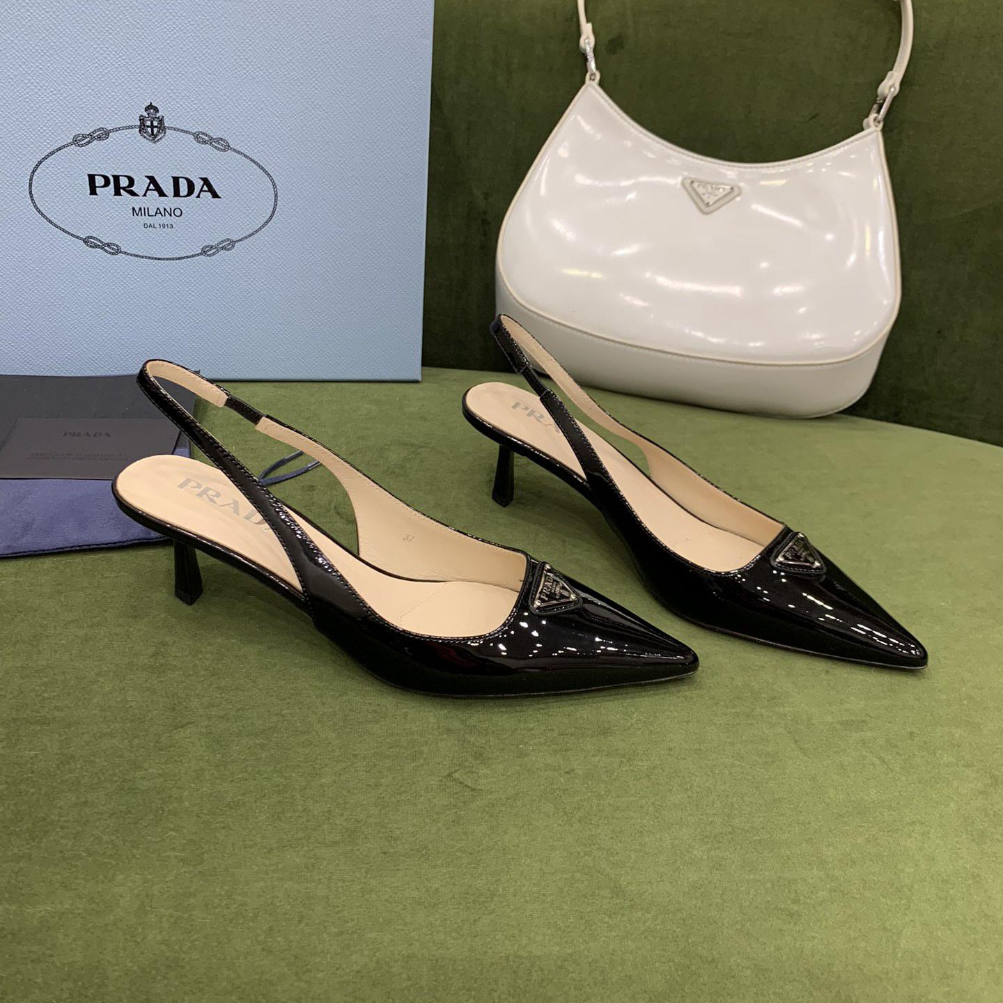 Prada Patent-leather Slingback Pumps - FashionPlug