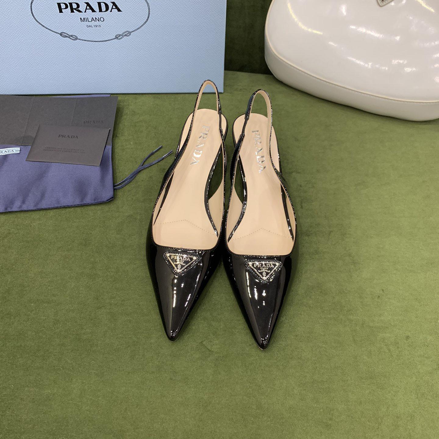Prada Patent-leather Slingback Pumps - FashionPlug