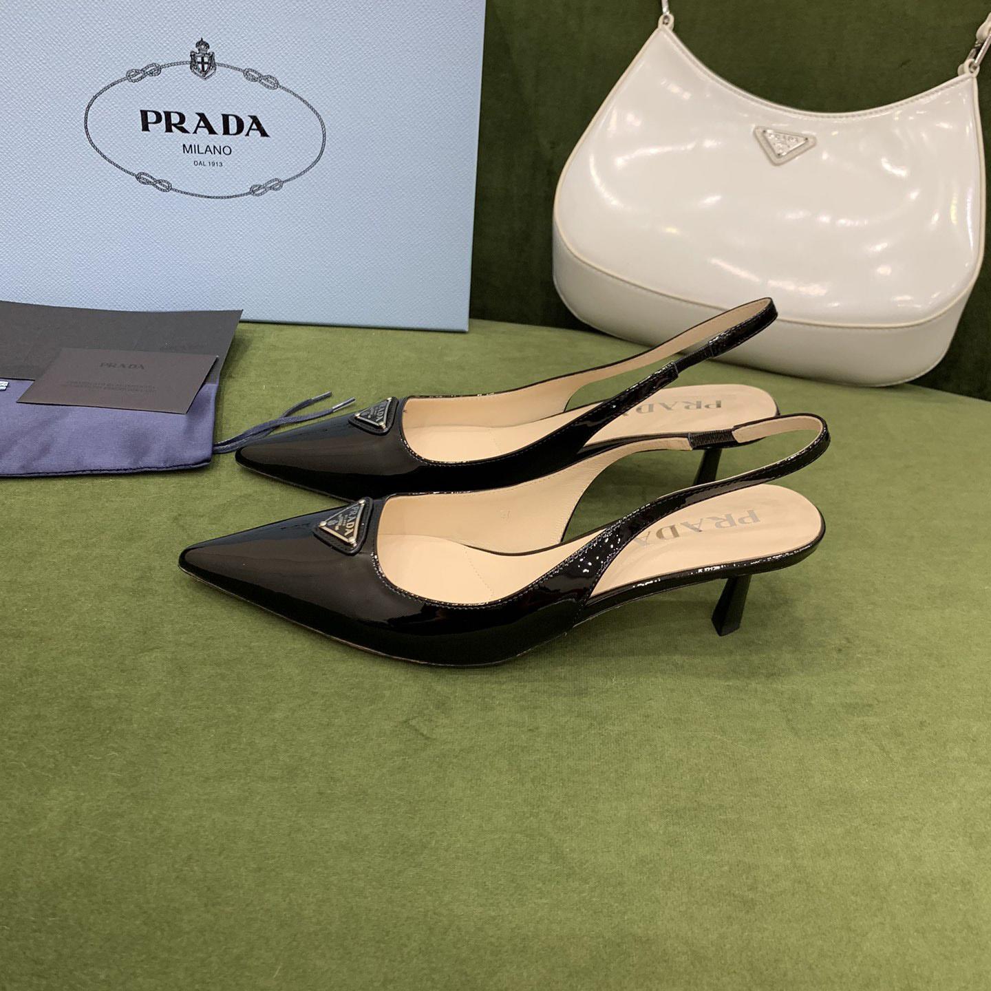 Prada Patent-leather Slingback Pumps - FashionPlug
