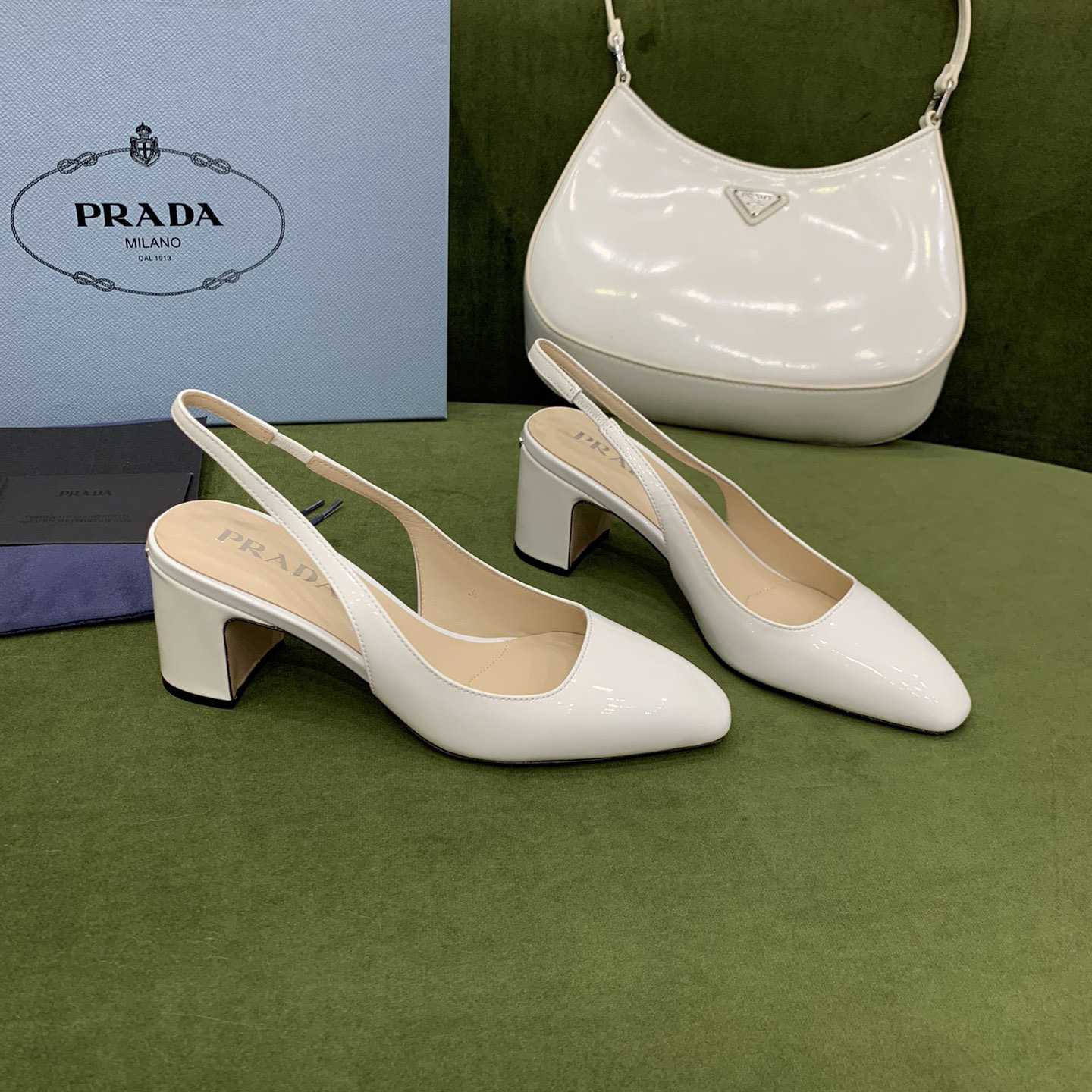 Prada Patent-leather Slingback Pumps - FashionPlug