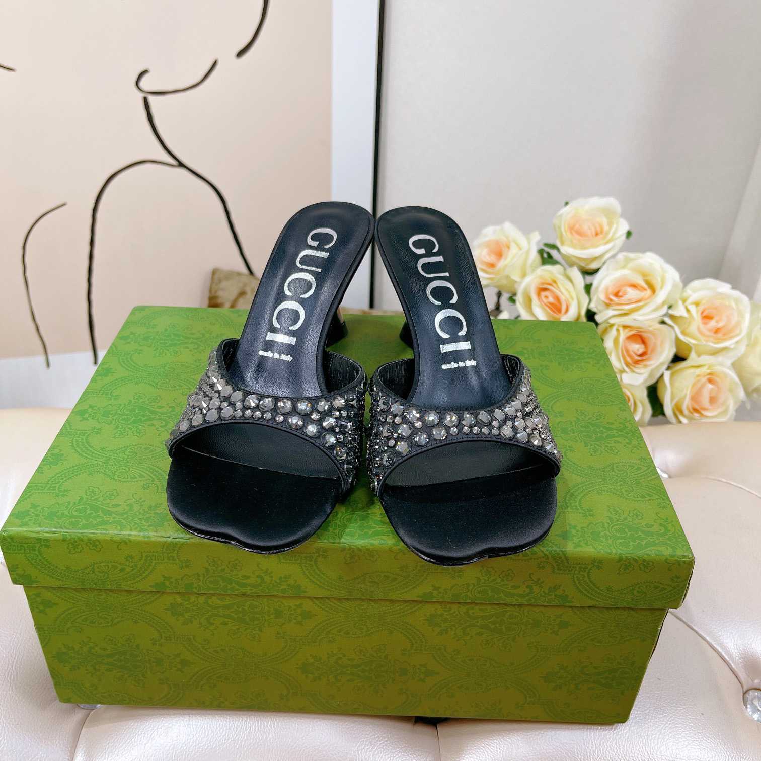 Gucci Women's Slide Sandal With Crystals - FashionPlug