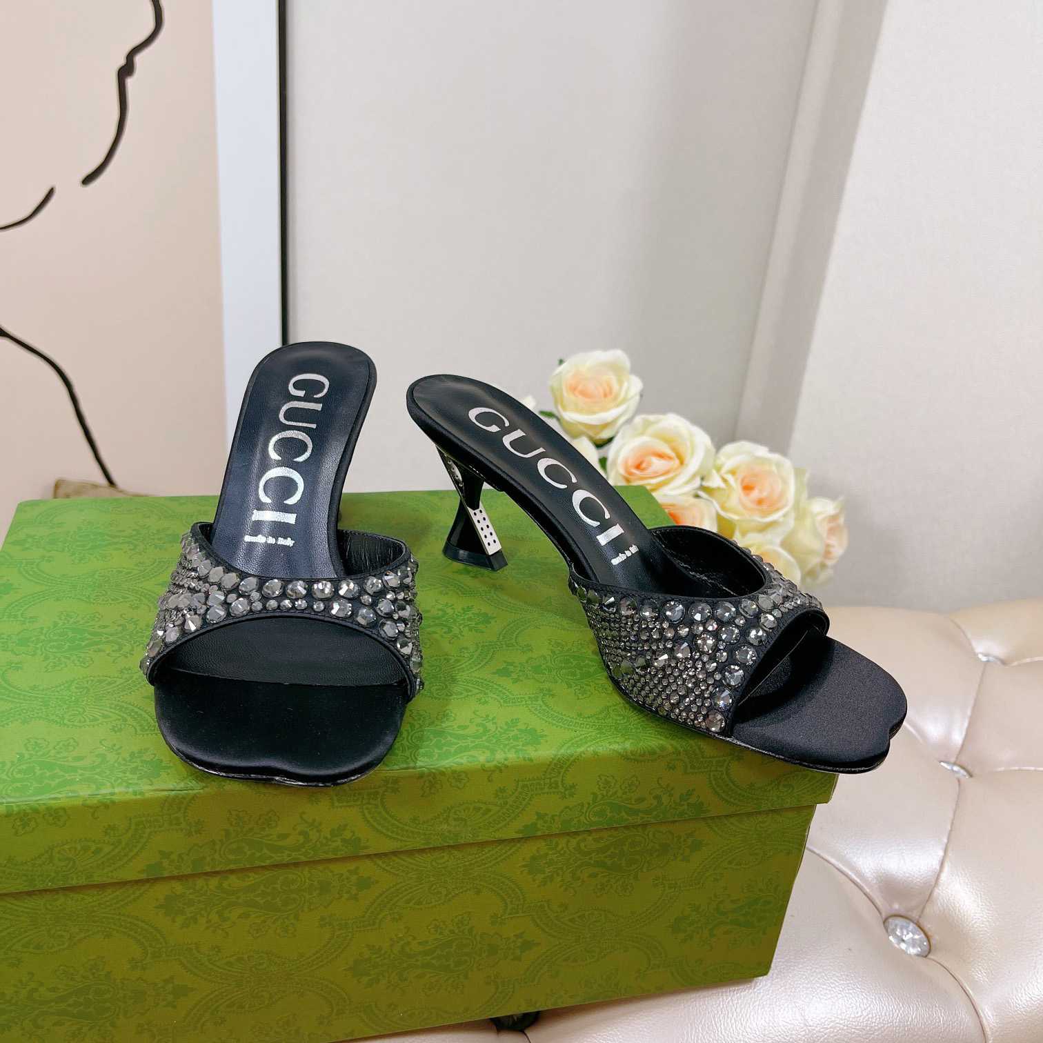 Gucci Women's Slide Sandal With Crystals - FashionPlug