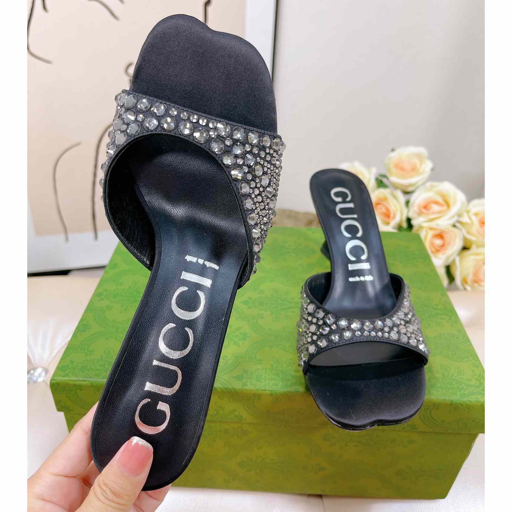 Gucci Women's Slide Sandal With Crystals - FashionPlug