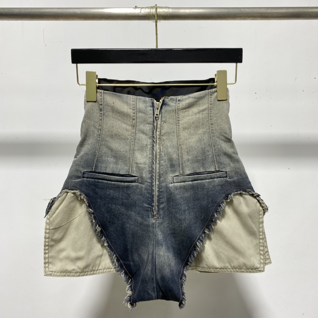 Rick Owens High Cut Denim Shorts - FashionPlug