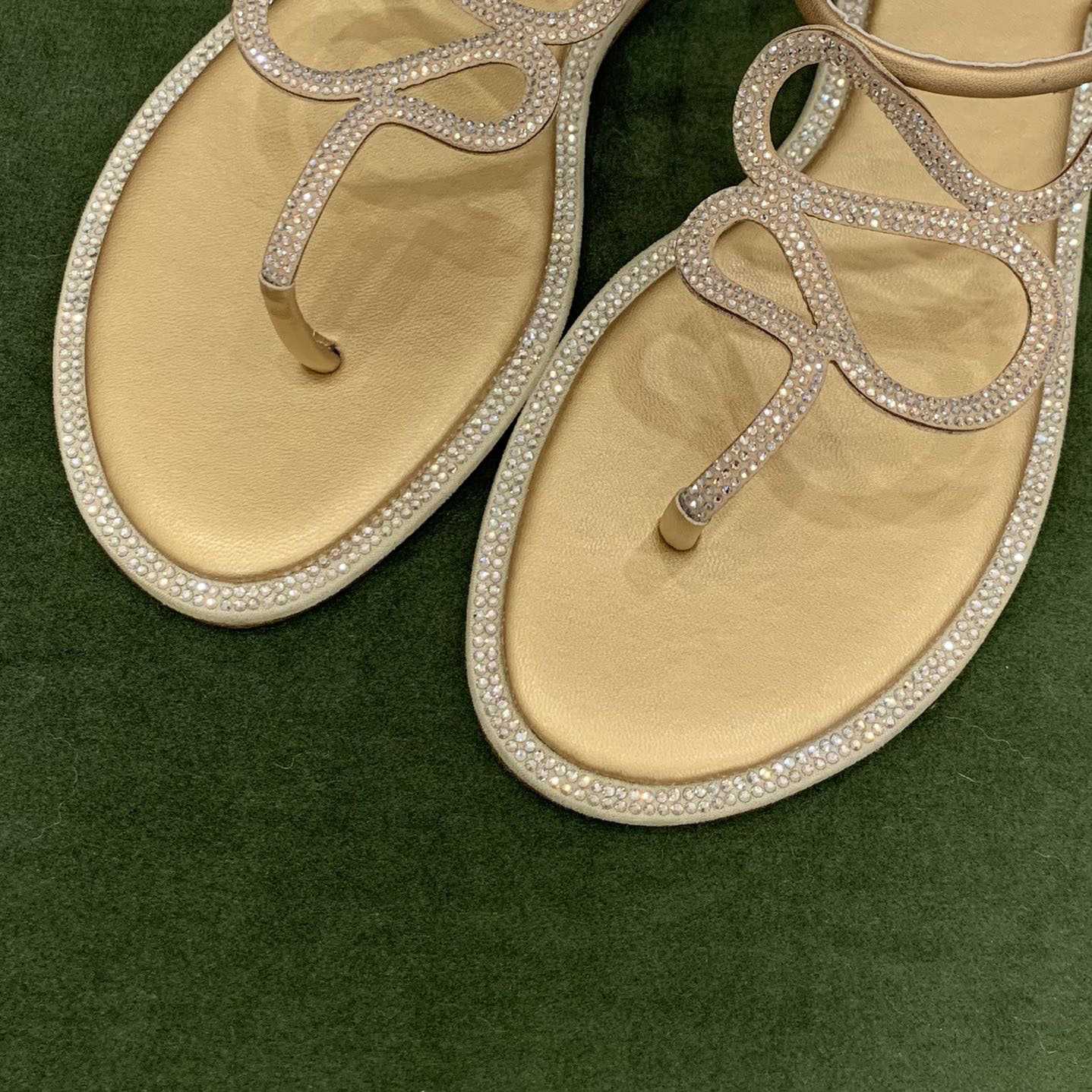 Rene Caovilla Snake Crystal Embellished Flat Sandals - FashionPlug