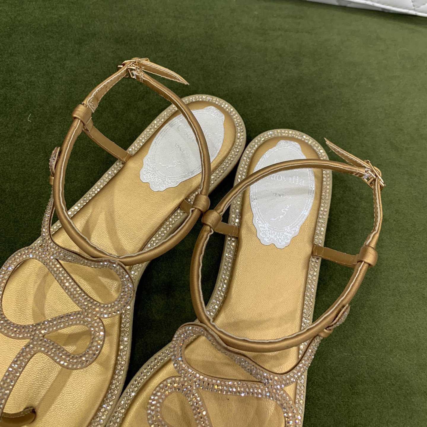 Rene Caovilla Snake Crystal Embellished Flat Sandals - FashionPlug