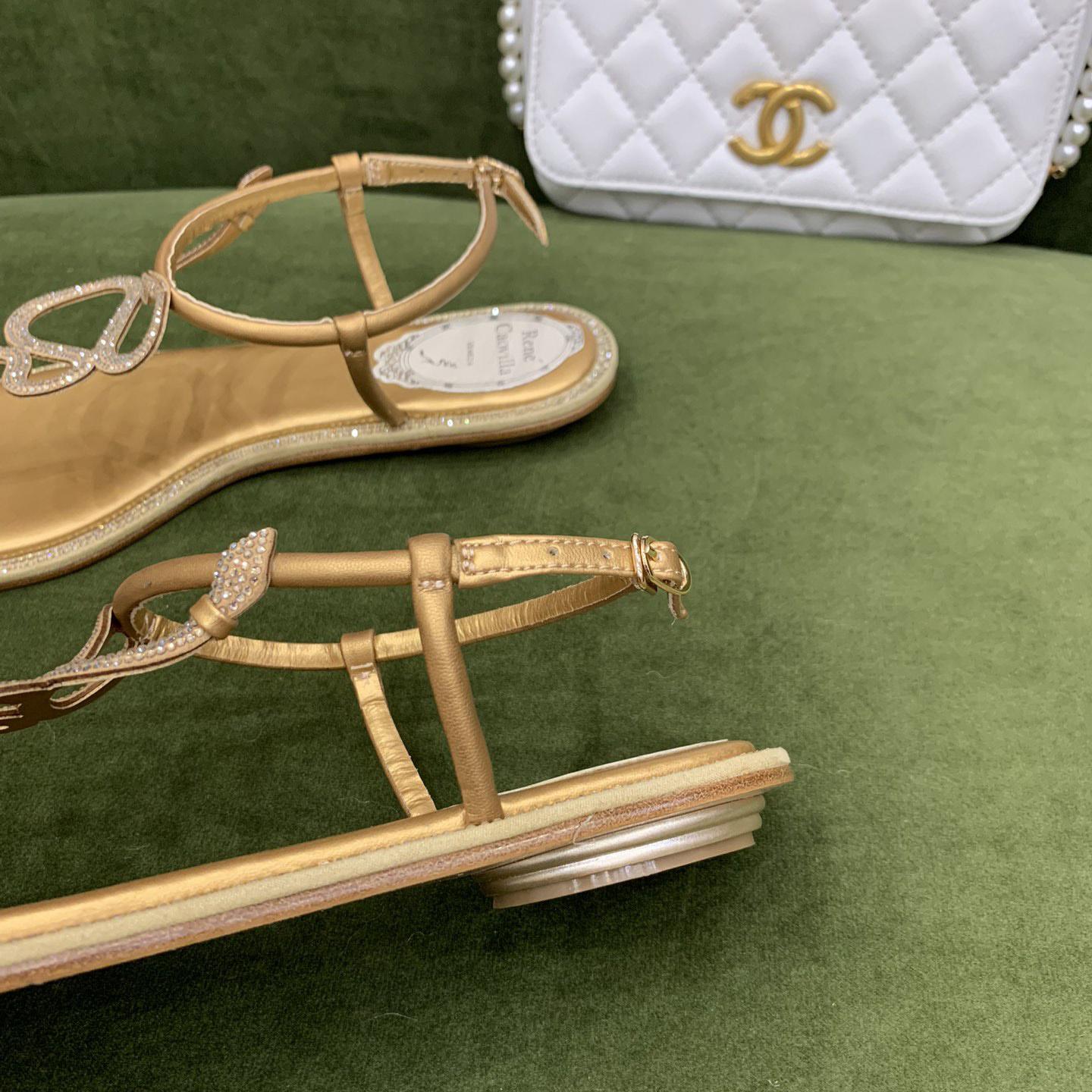 Rene Caovilla Snake Crystal Embellished Flat Sandals - FashionPlug