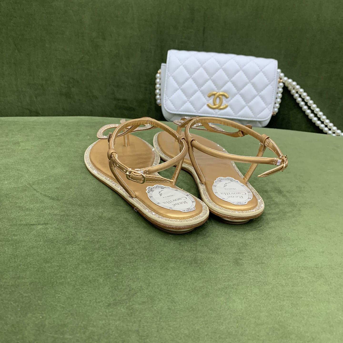 Rene Caovilla Snake Crystal Embellished Flat Sandals - FashionPlug