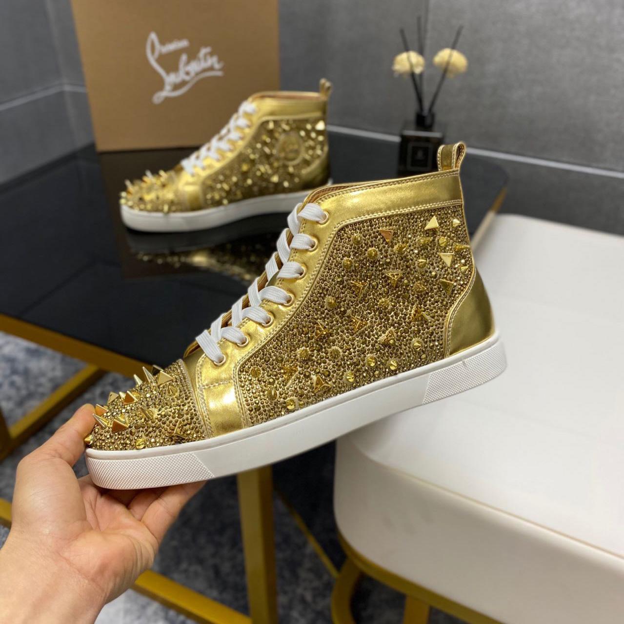Christian Louboutin Full Diamond High-Top Sneakers - FashionPlug