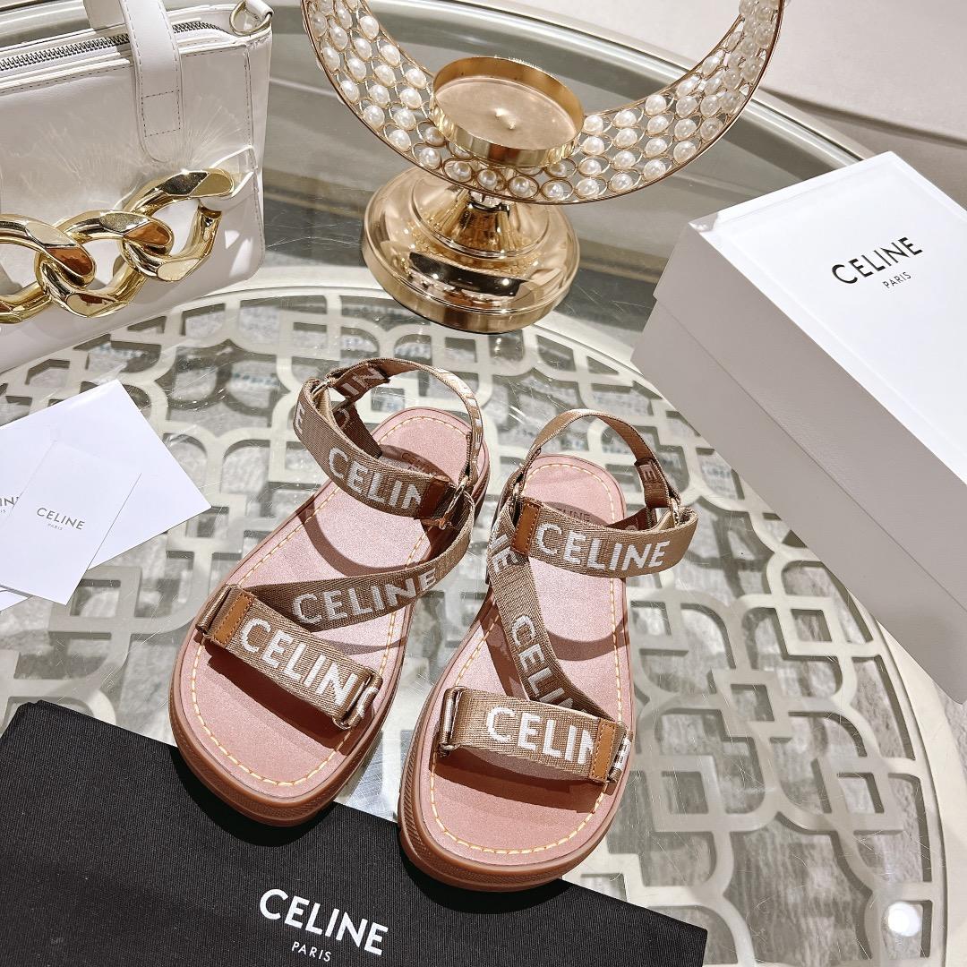 Celine Leo Strappy Sandal In Wool With ''Celine'' Jacquard  Light Beige /White - FashionPlug