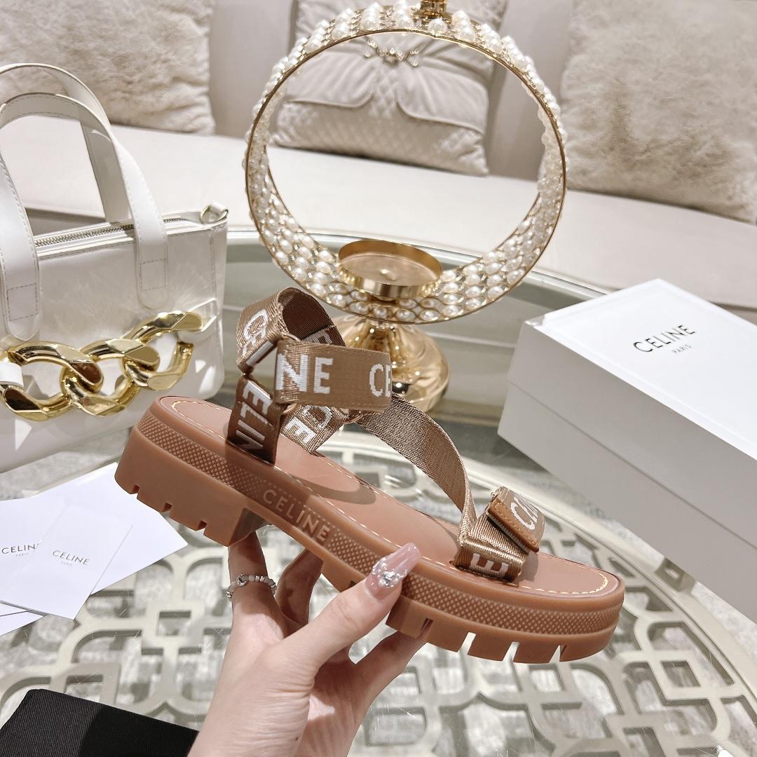Celine Leo Strappy Sandal In Wool With ''Celine'' Jacquard  Light Beige /White - FashionPlug