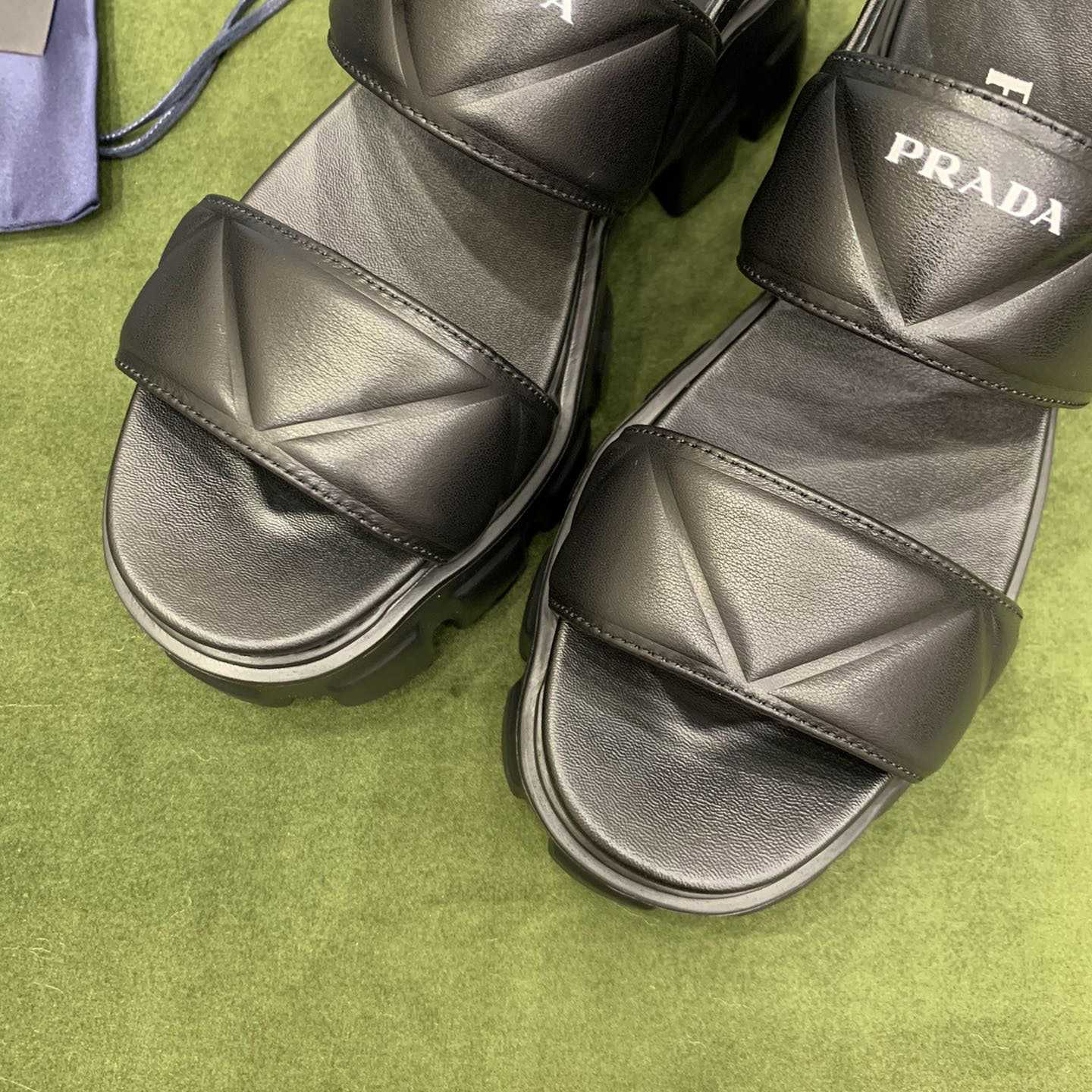 Prada Monolith Leather Sandals - FashionPlug