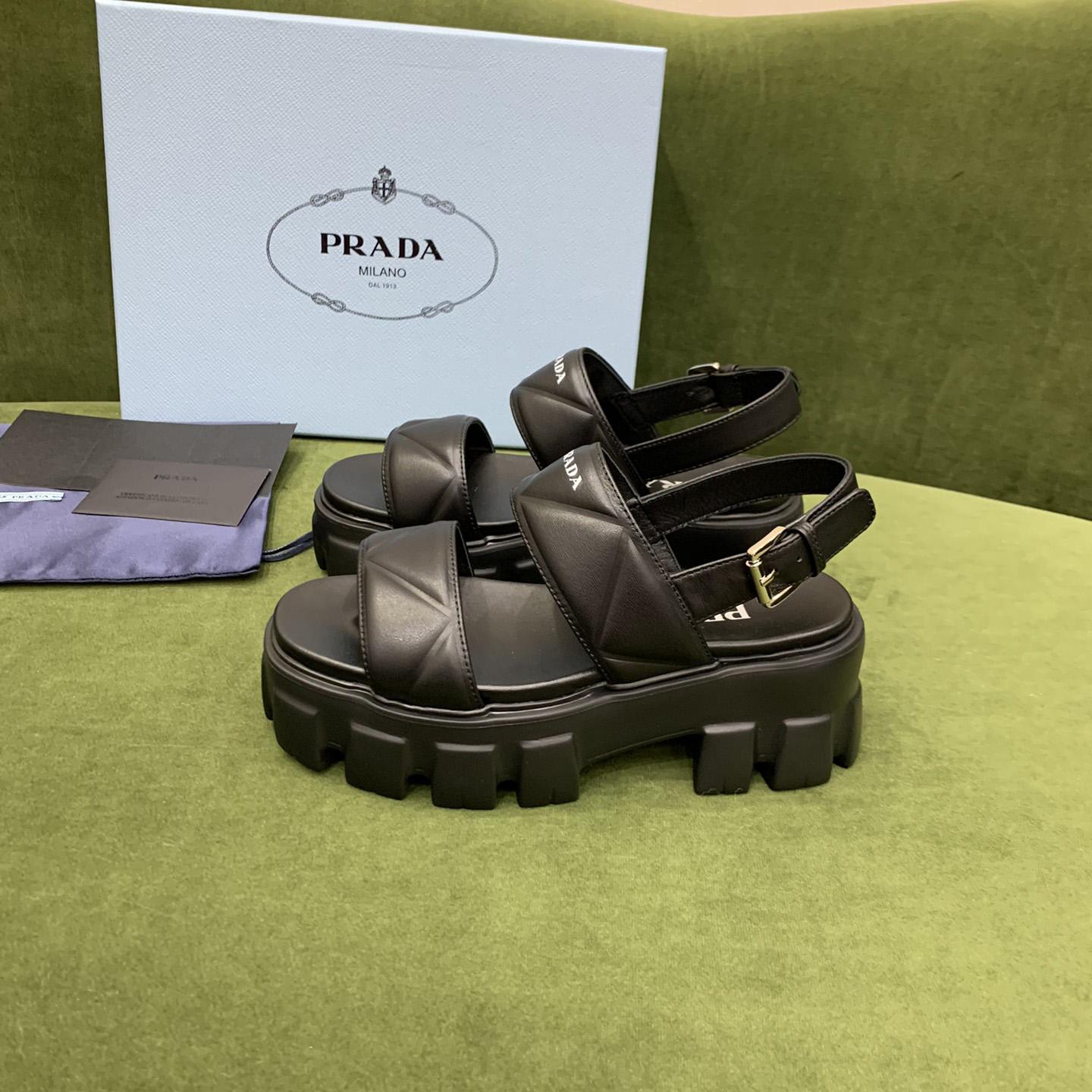 Prada Monolith Leather Sandals - FashionPlug