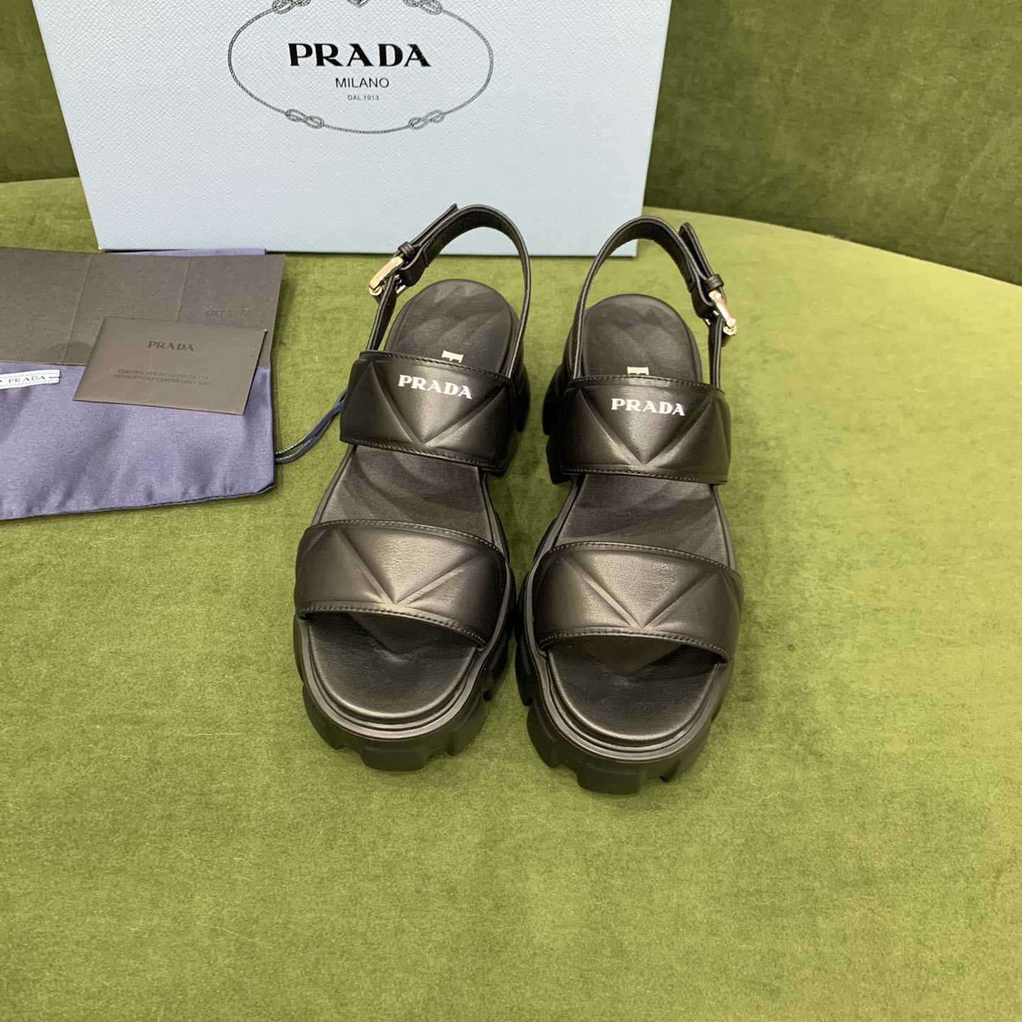 Prada Monolith Leather Sandals - FashionPlug