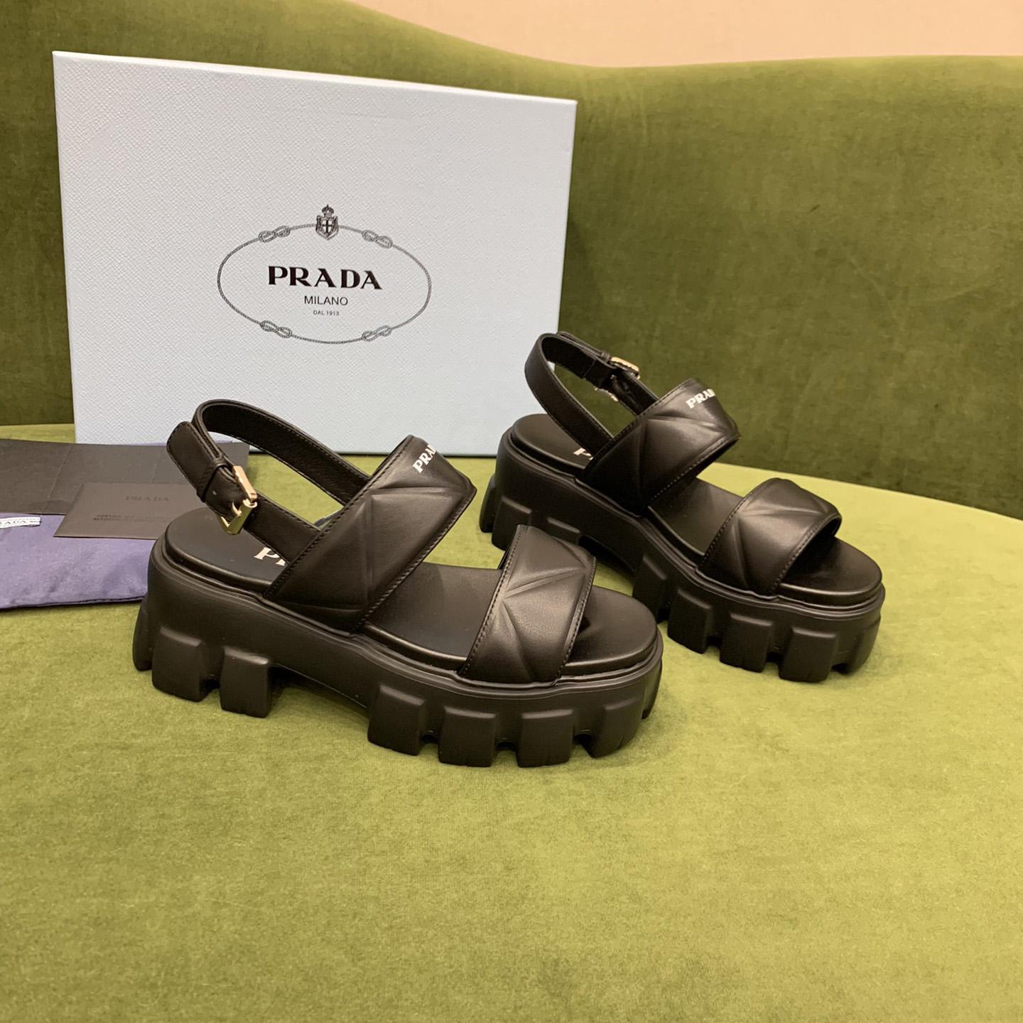 Prada Monolith Leather Sandals - FashionPlug