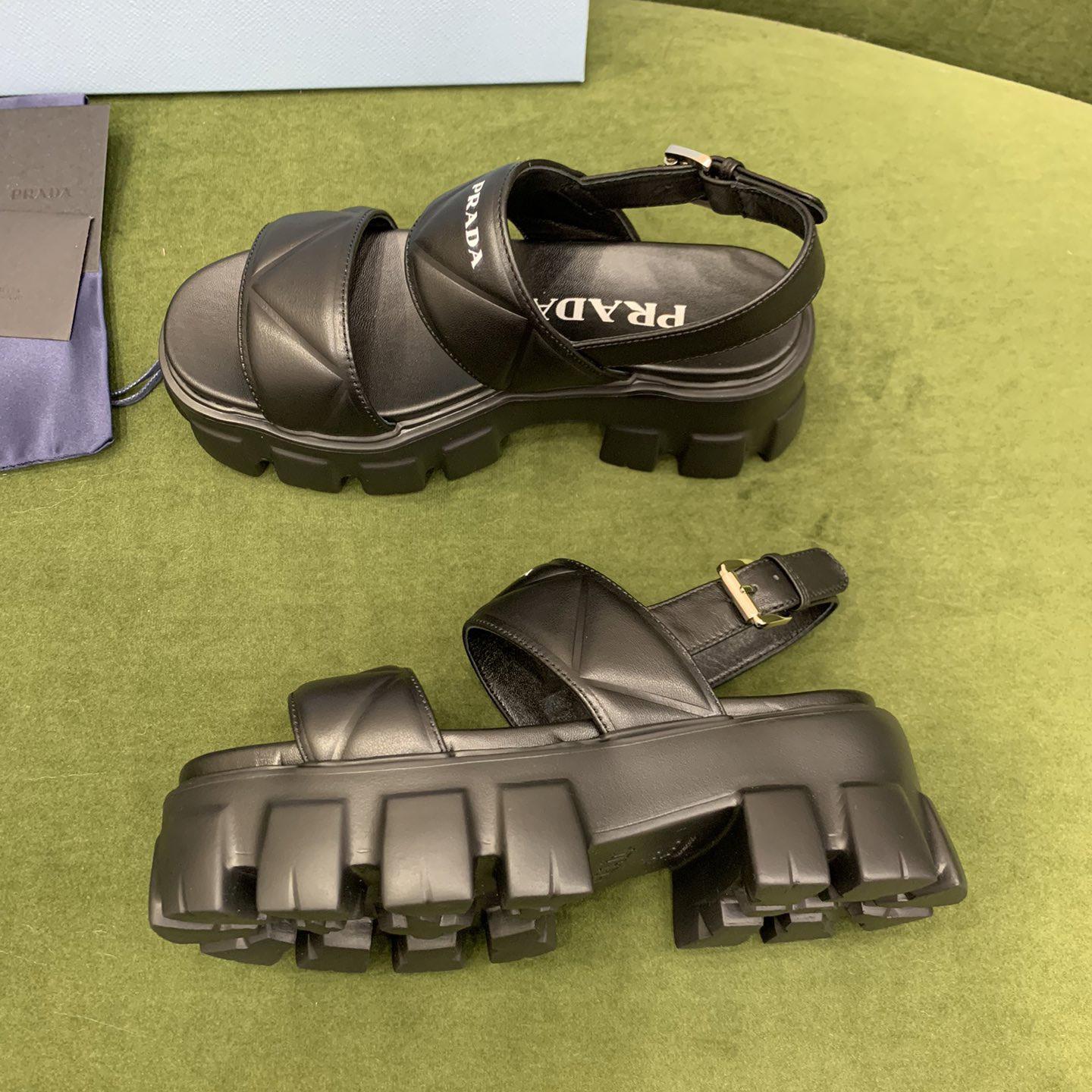 Prada Monolith Leather Sandals - FashionPlug