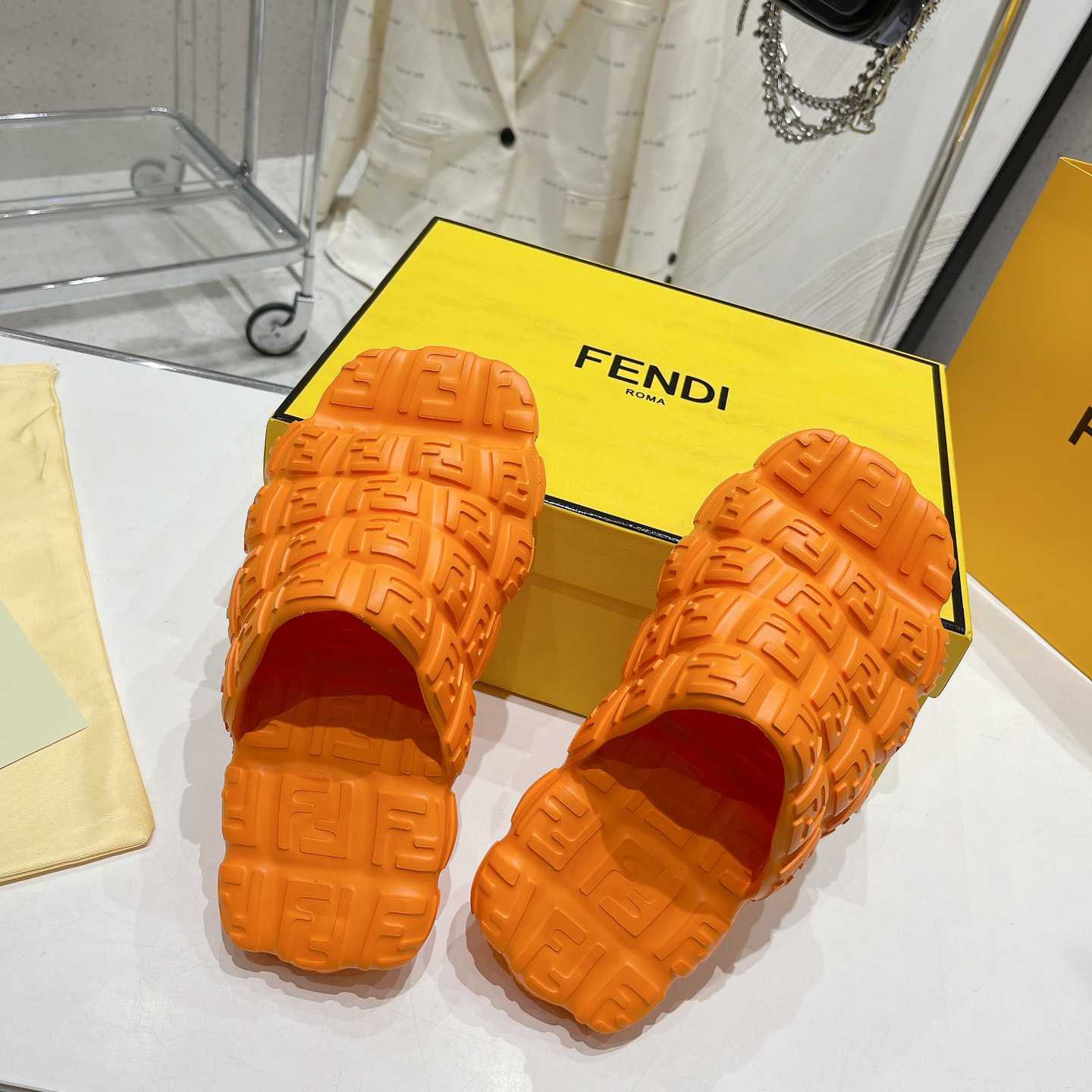 Fendi Cloud Slides Orange Rubber Slides - FashionPlug