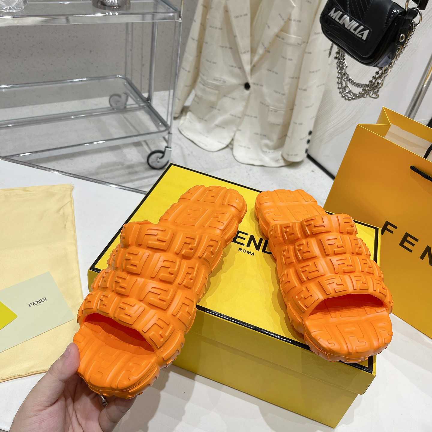 Fendi Cloud Slides Orange Rubber Slides - FashionPlug