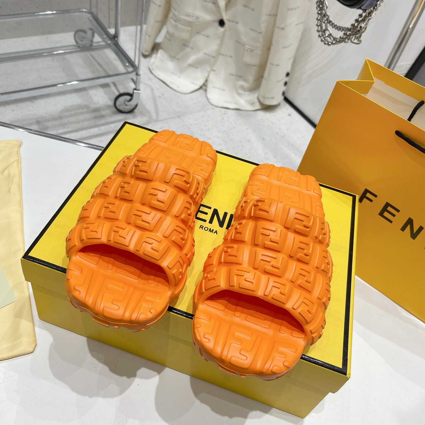 Fendi Cloud Slides Orange Rubber Slides - FashionPlug
