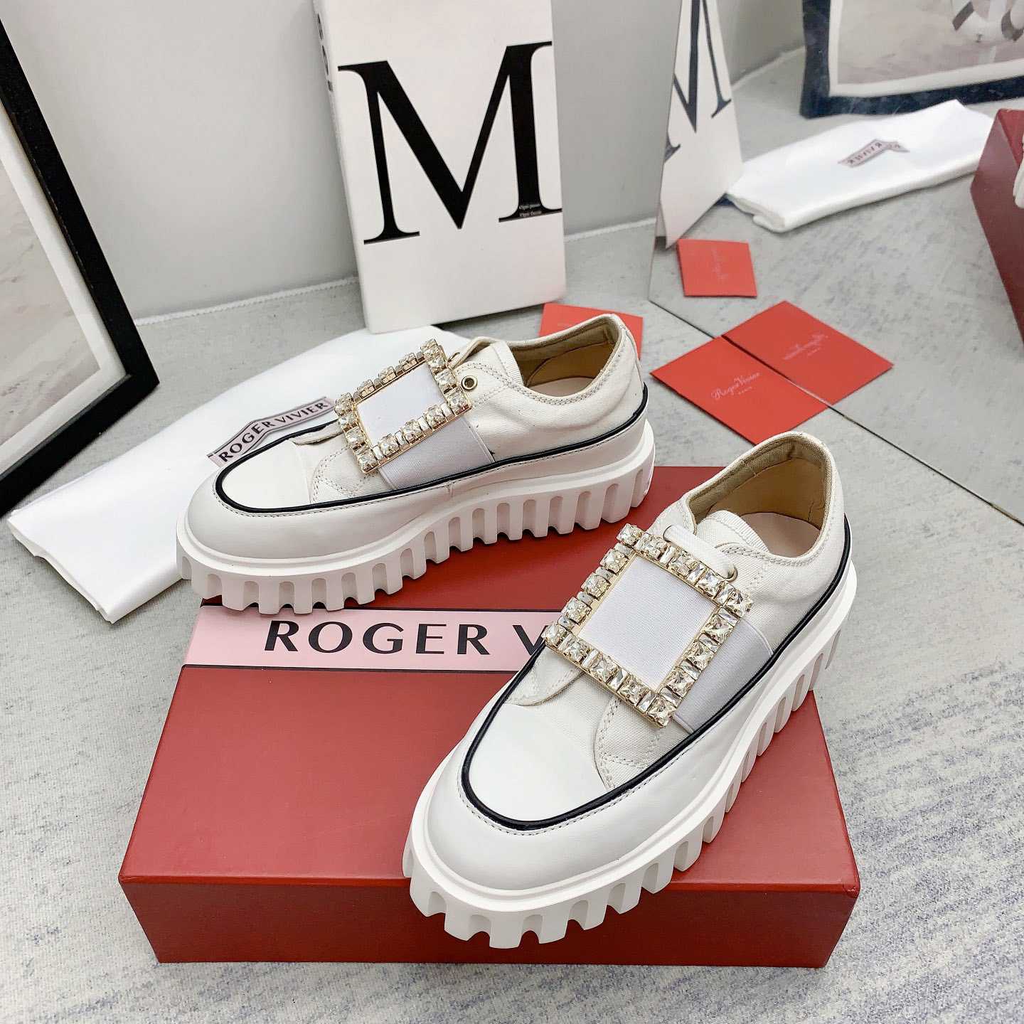 Roger Vivier Viv' Go-Thick Strass Buckle Slip-on Sneakers In Canvas - FashionPlug