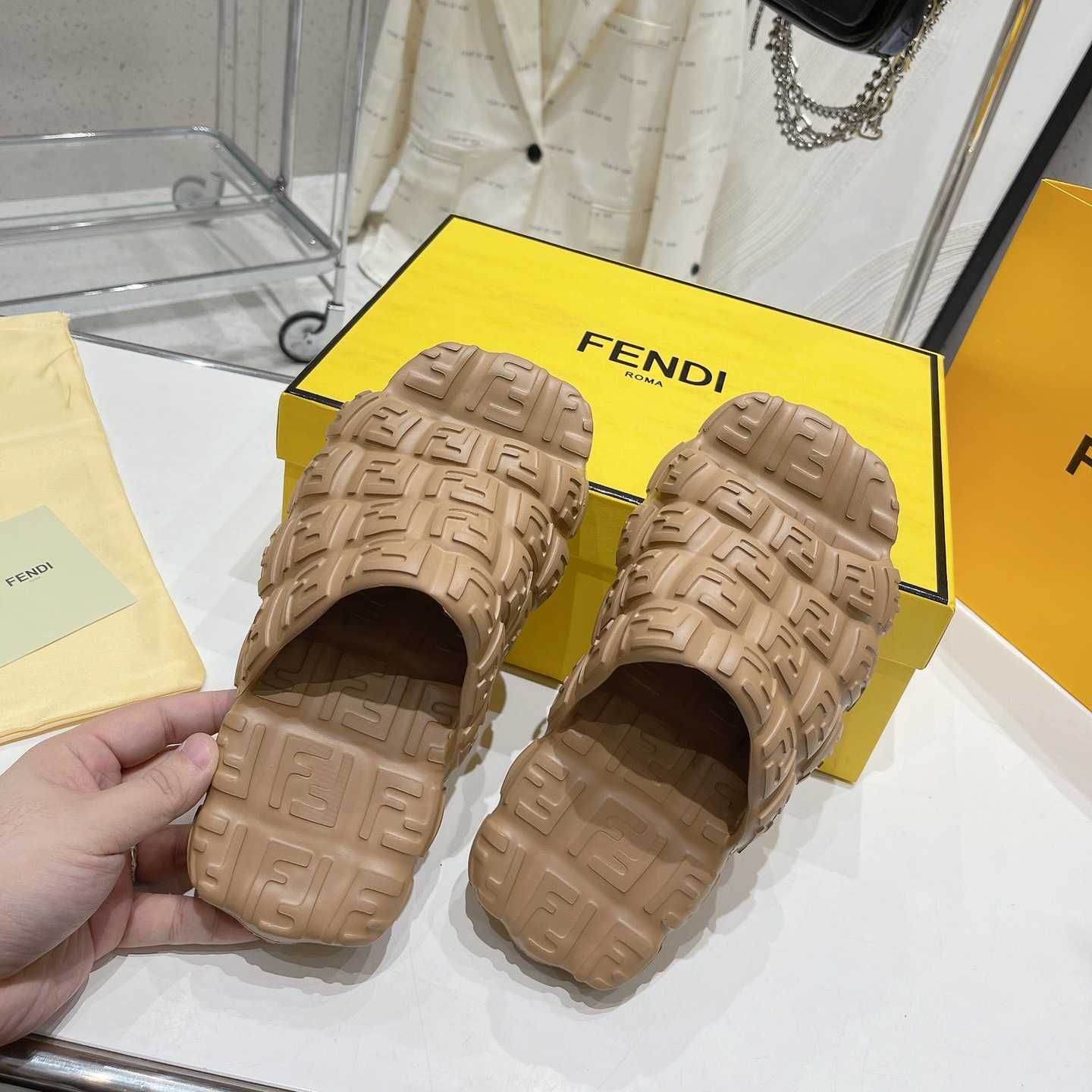 Fendi Cloud Slides Orange Rubber Slides - FashionPlug