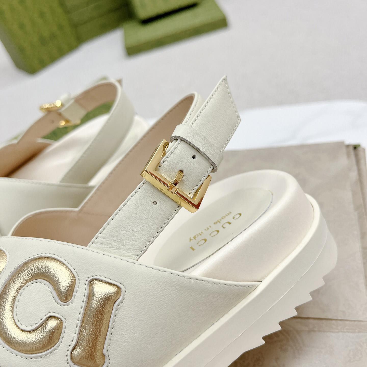 Gucci White Embossed Sandals - FashionPlug