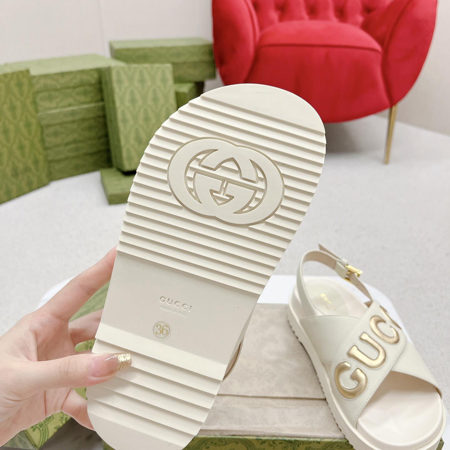 Gucci White Embossed Sandals - FashionPlug