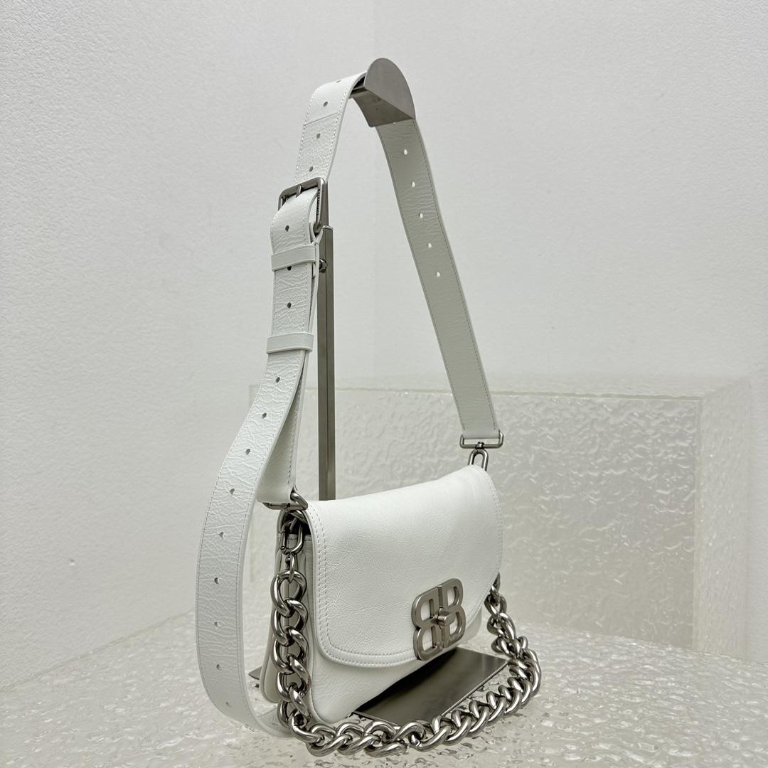 Balenciaga BB Soft Small Flap Bag In Optic White  - FashionPlug