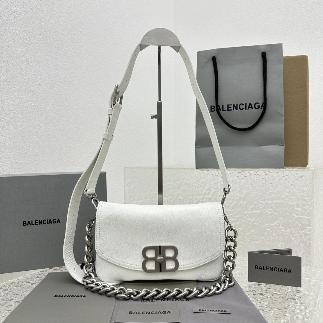 Balenciaga BB Soft Small Flap Bag In Optic White  - FashionPlug