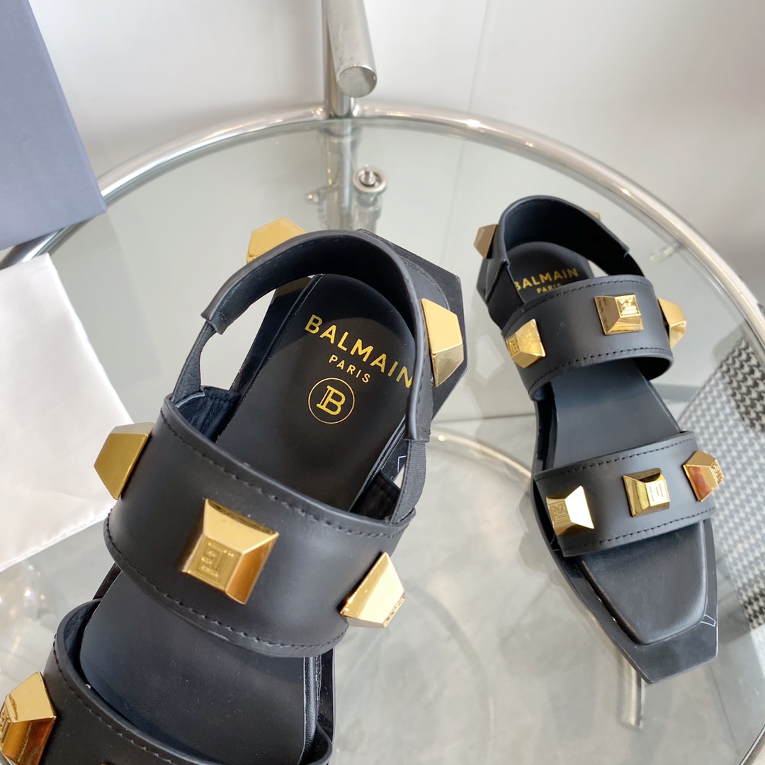 Balmain Studded Flat Sandals - FashionPlug