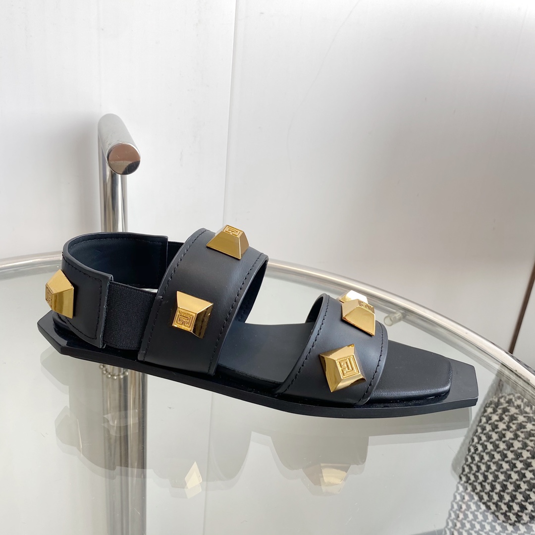 Balmain Studded Flat Sandals - FashionPlug