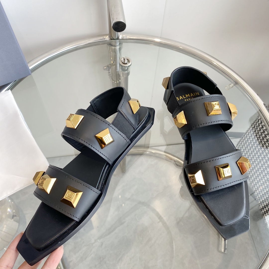 Balmain Studded Flat Sandals - FashionPlug