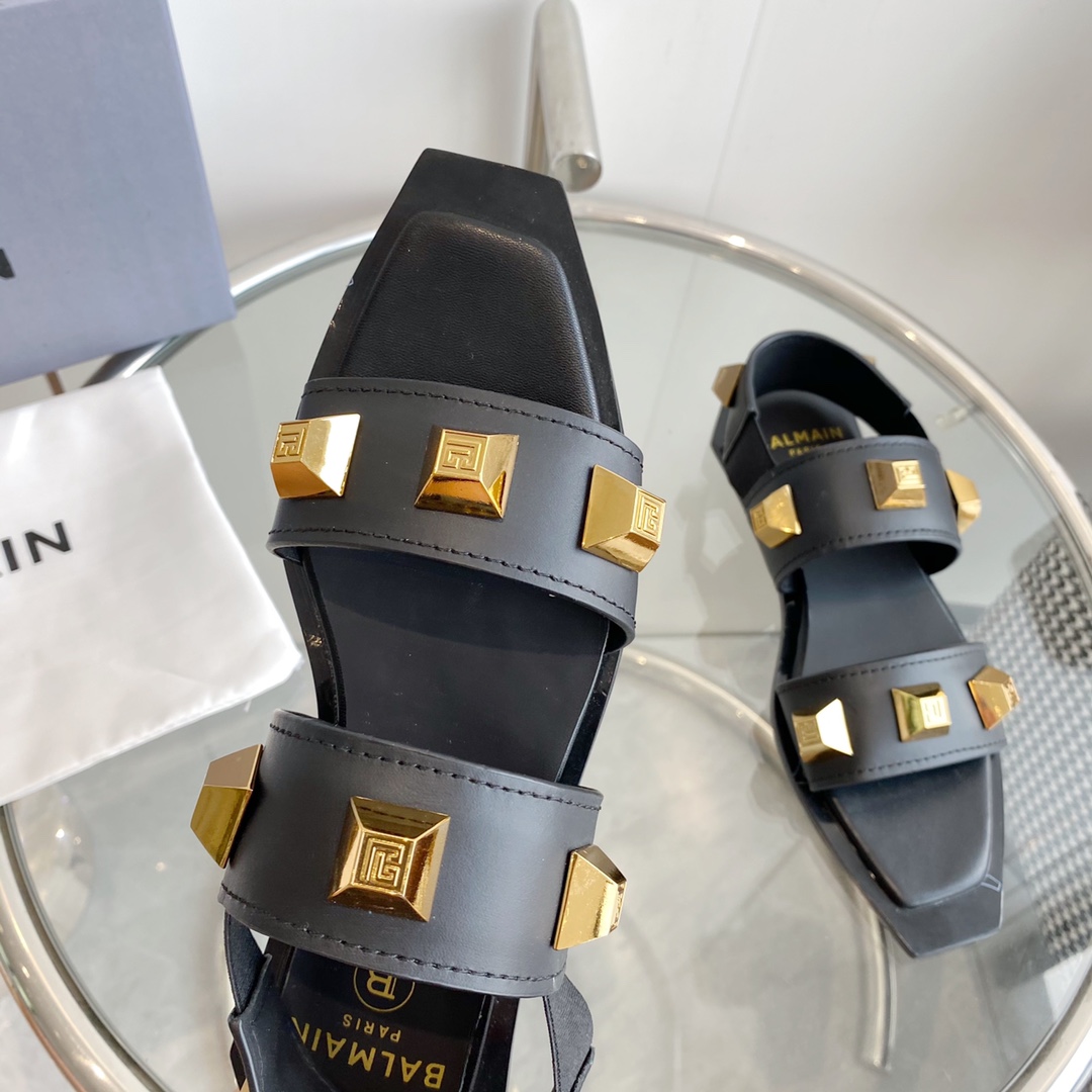Balmain Studded Flat Sandals - FashionPlug