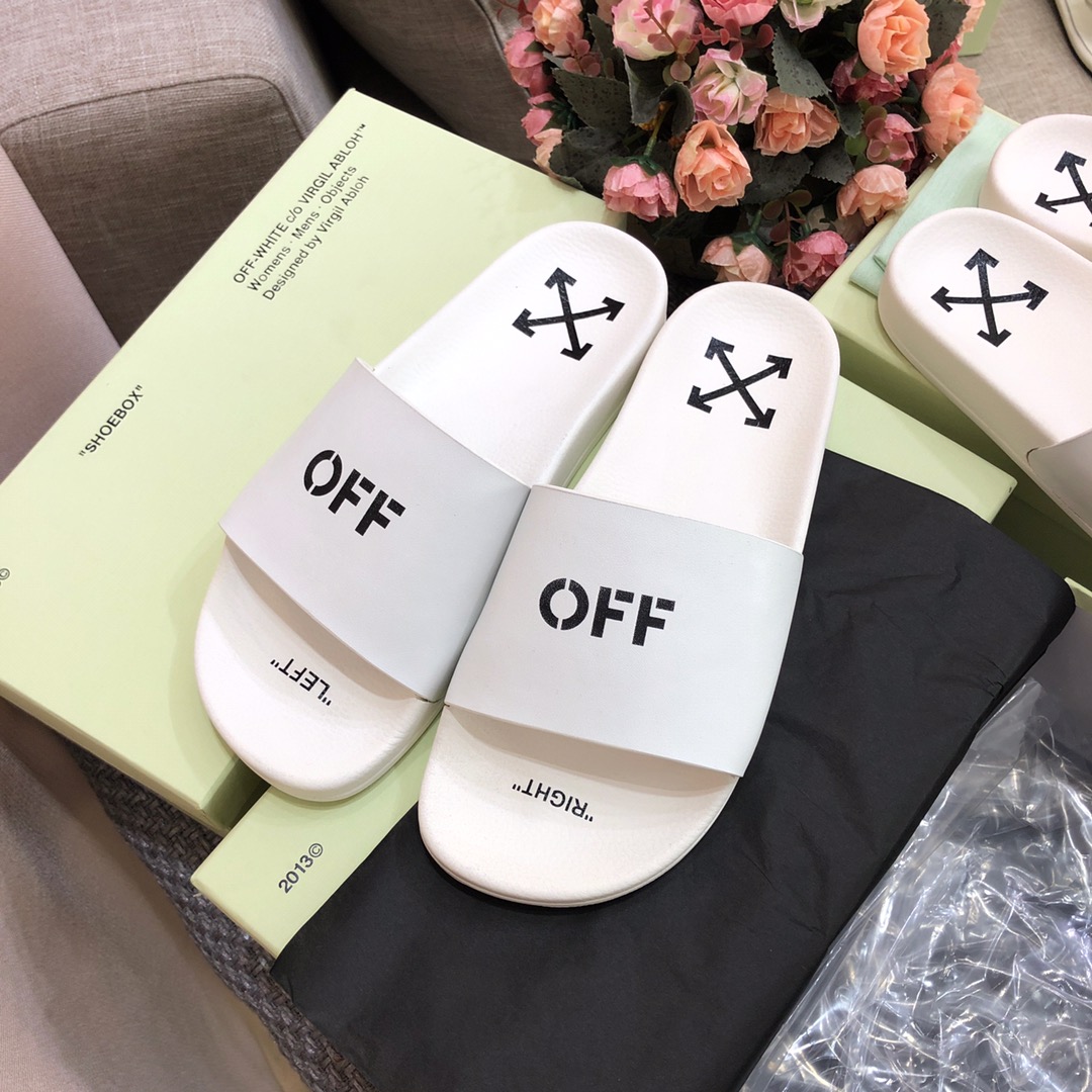 Off White Printed Pool Slider - FashionPlug