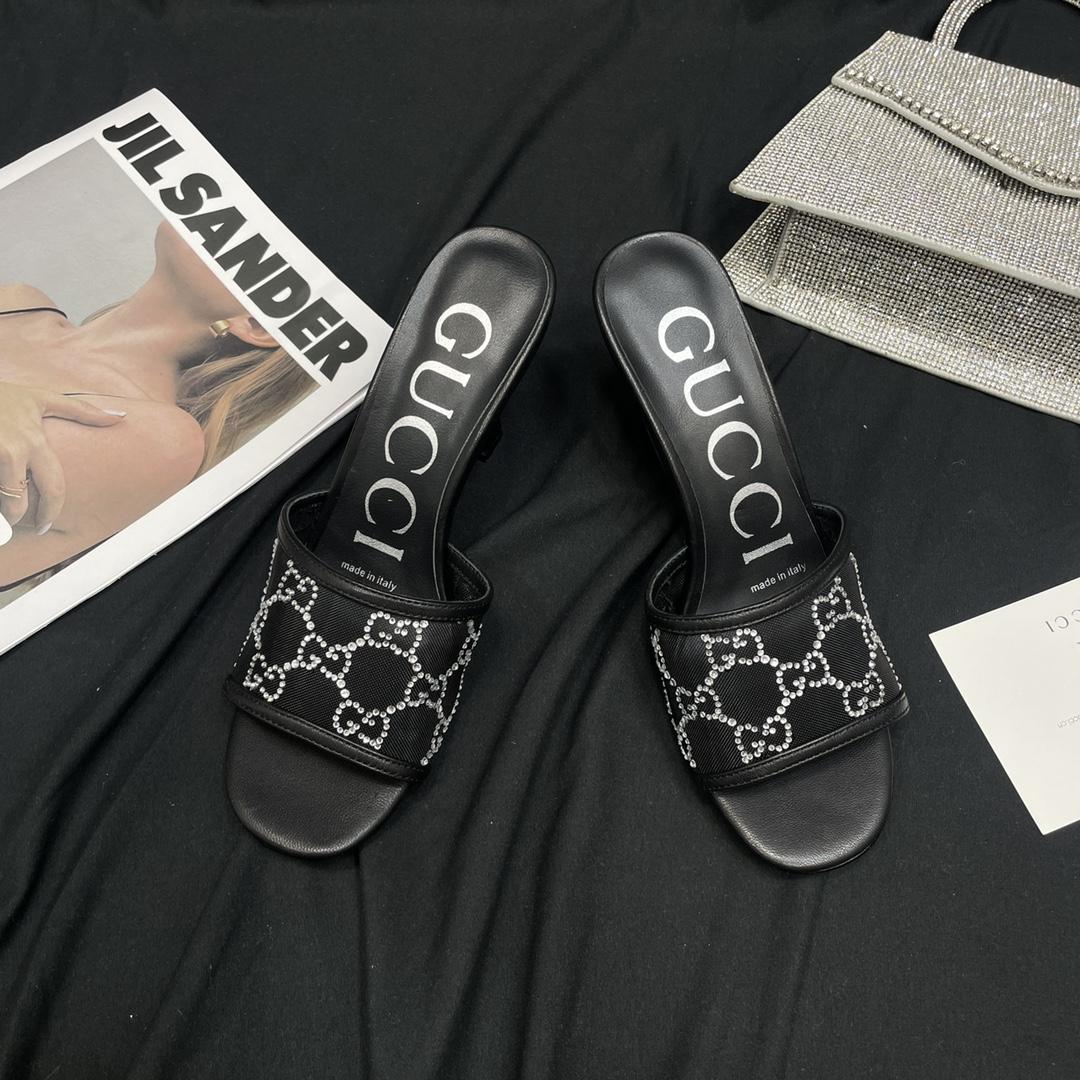 Gucci Women's GG Mid-heel Slide Sandal - FashionPlug