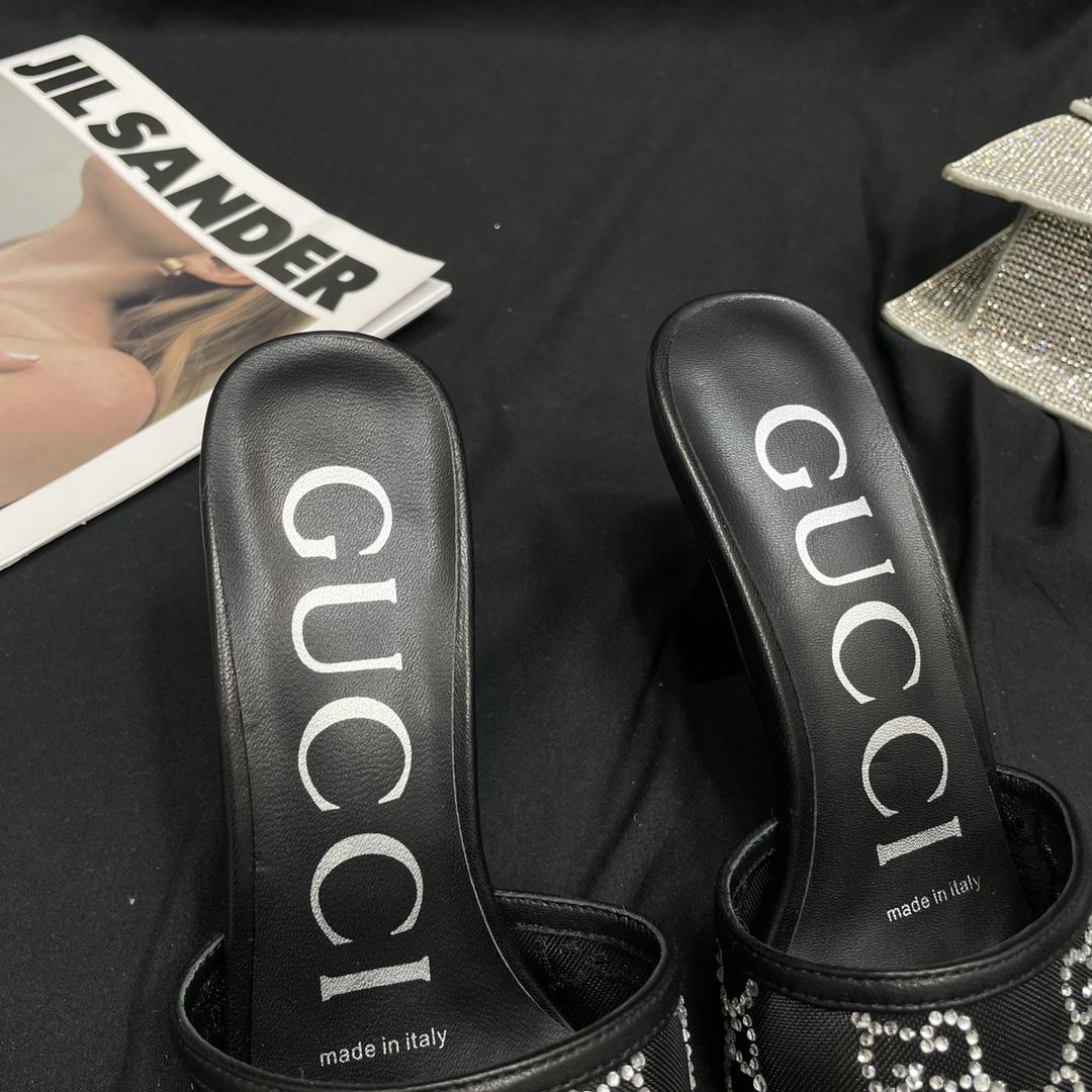 Gucci Women's GG Mid-heel Slide Sandal - FashionPlug