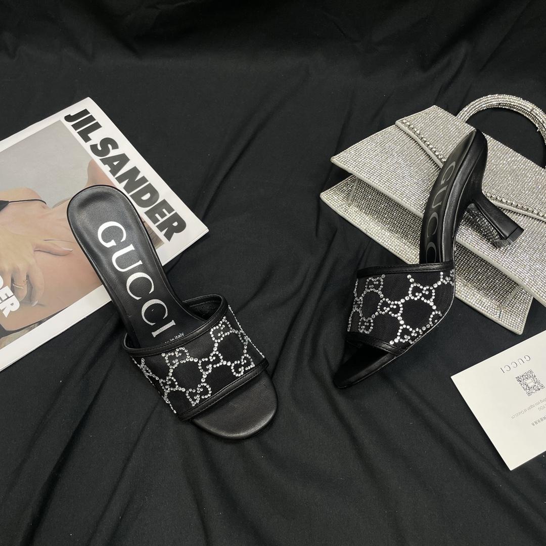 Gucci Women's GG Mid-heel Slide Sandal - FashionPlug