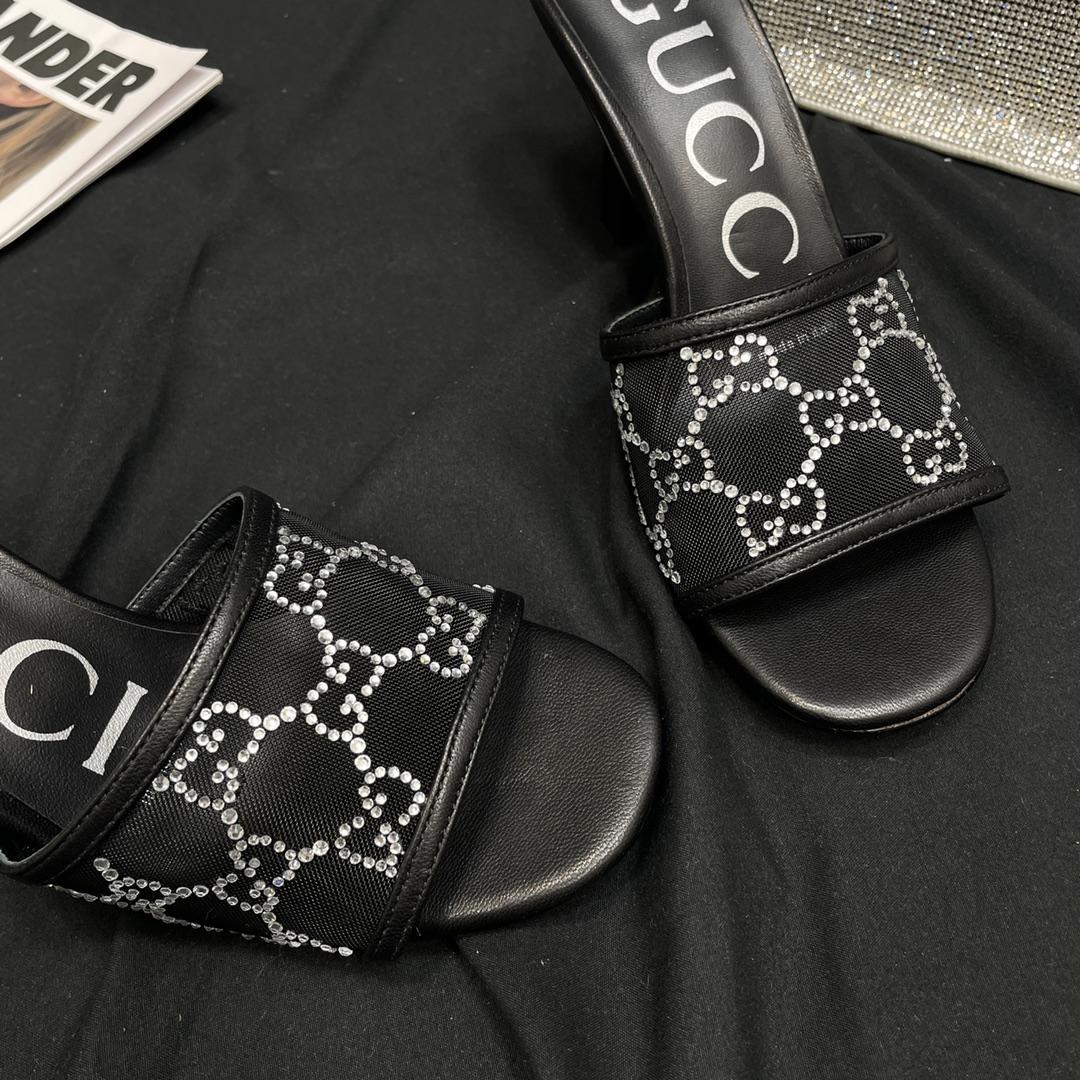 Gucci Women's GG Mid-heel Slide Sandal - FashionPlug