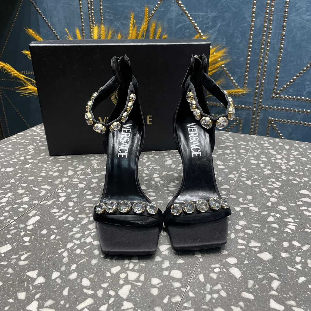Versace Crystal Satin Sandals - FashionPlug