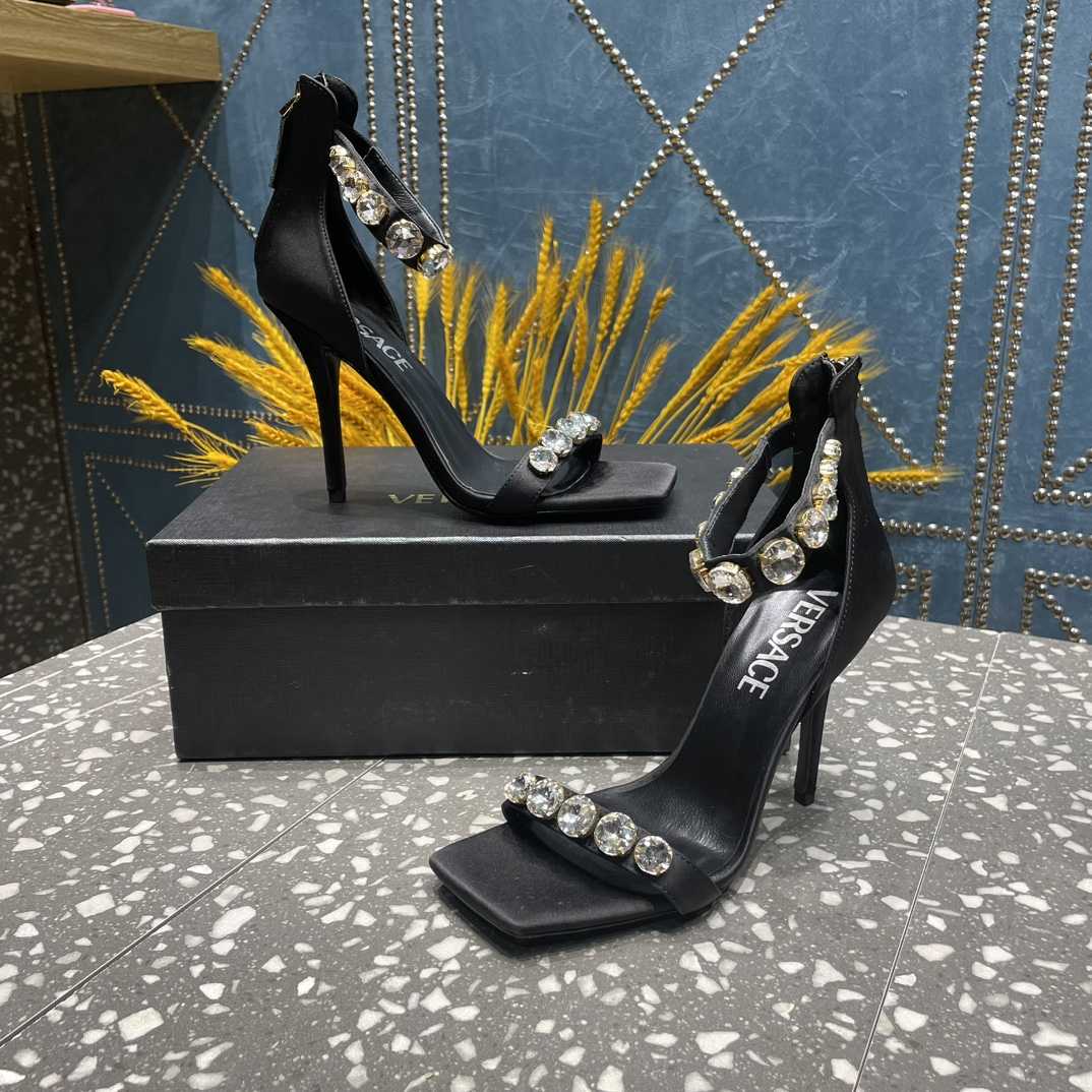 Versace Crystal Satin Sandals - FashionPlug