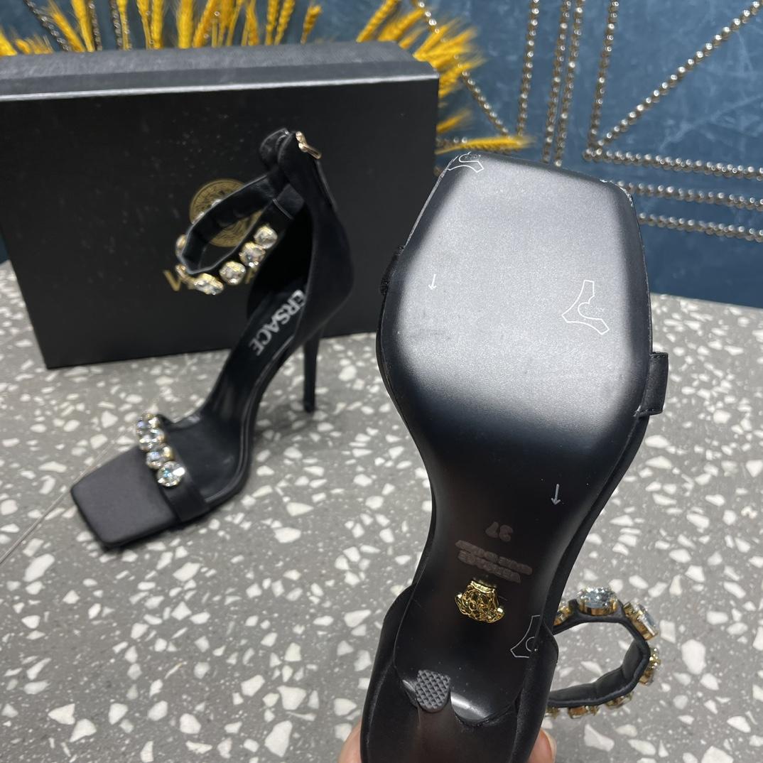 Versace Crystal Satin Sandals - FashionPlug