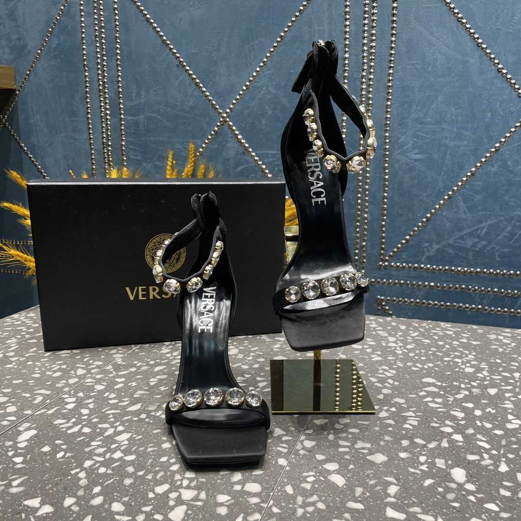 Versace Crystal Satin Sandals - FashionPlug