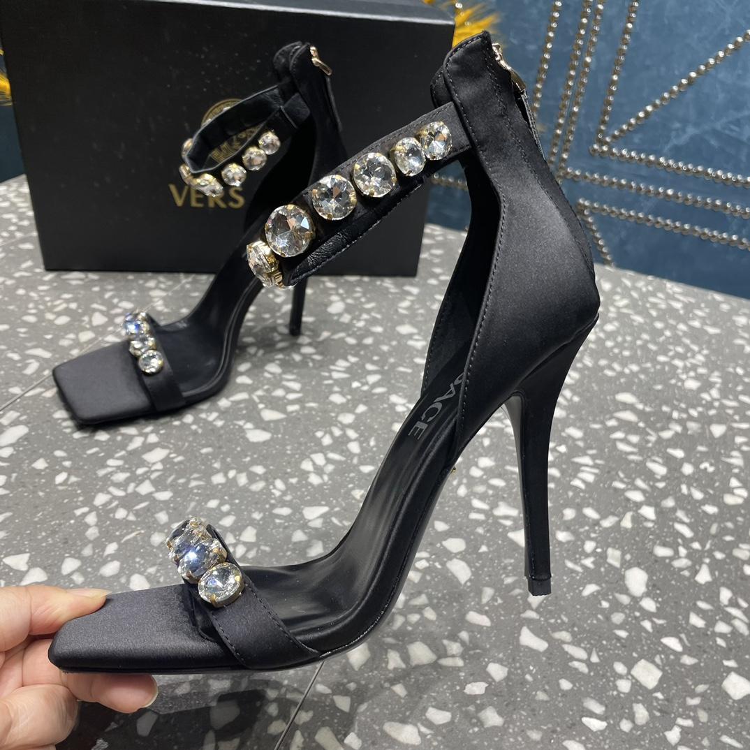 Versace Crystal Satin Sandals - FashionPlug