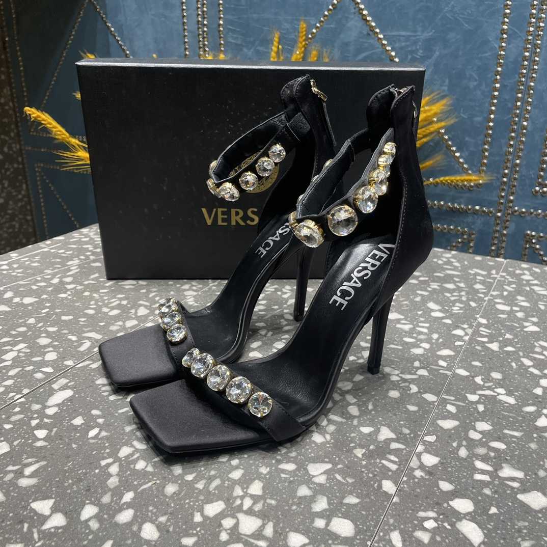 Versace Crystal Satin Sandals - FashionPlug