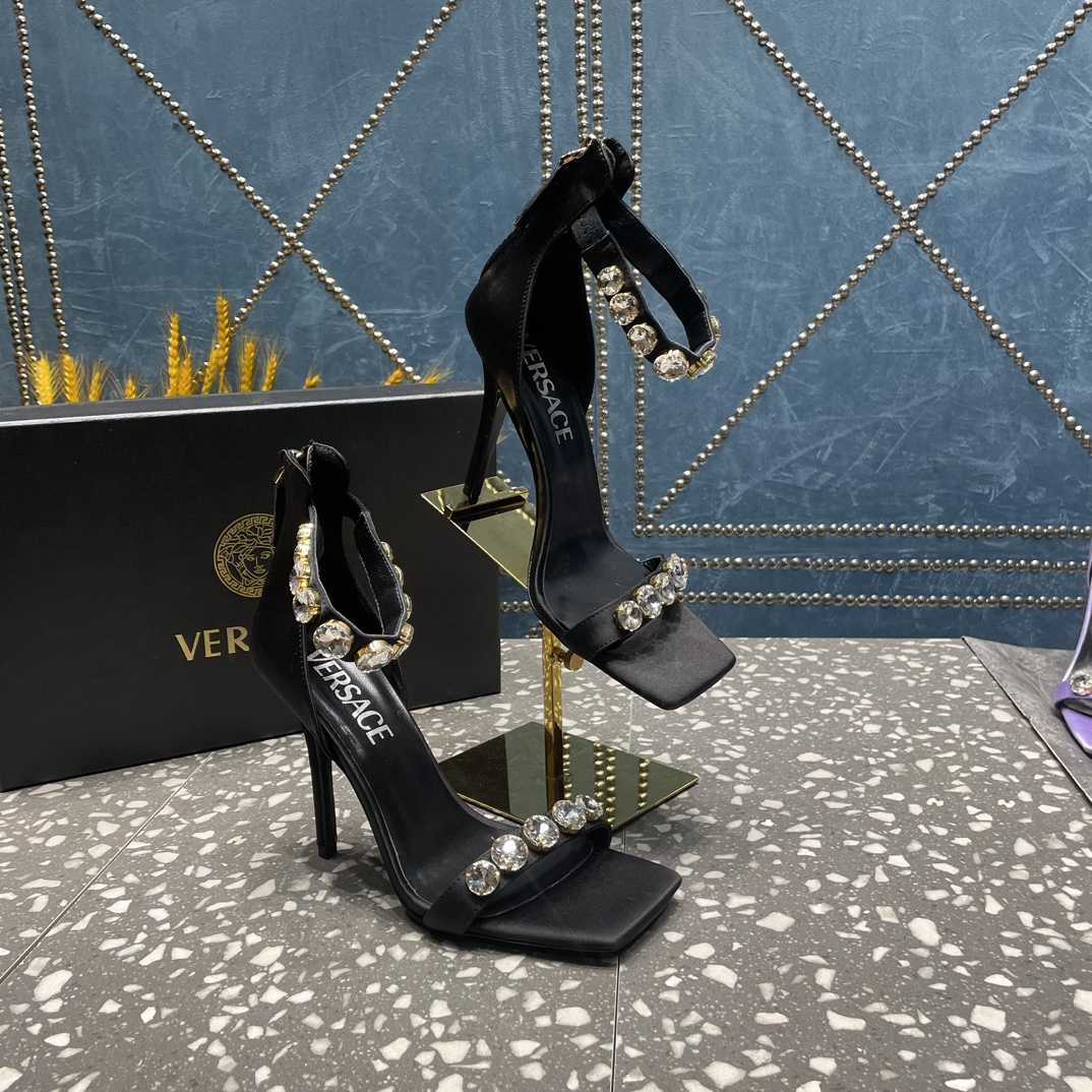 Versace Crystal Satin Sandals - FashionPlug