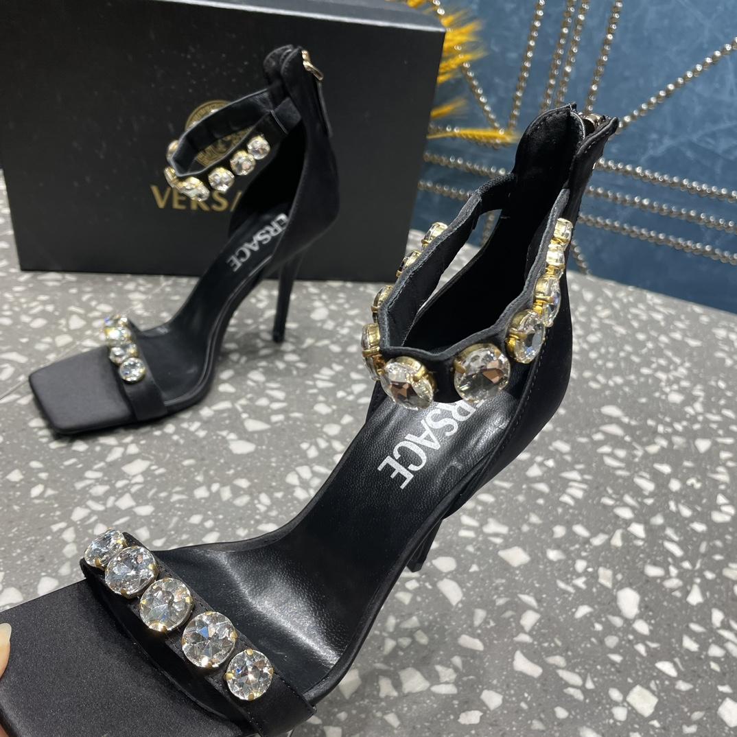 Versace Crystal Satin Sandals - FashionPlug