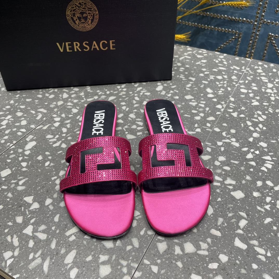 Versace Greca Maze Crystal Flat Sandals - FashionPlug