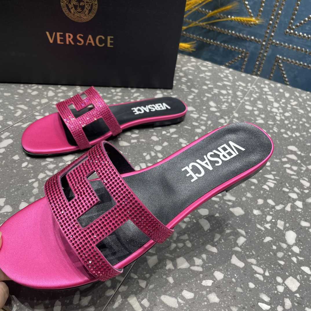 Versace Greca Maze Crystal Flat Sandals - FashionPlug