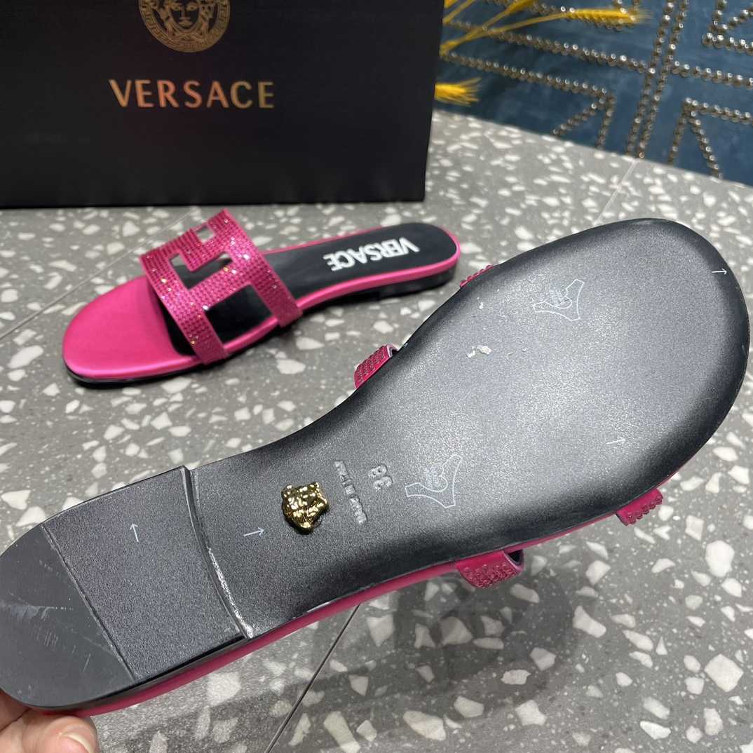 Versace Greca Maze Crystal Flat Sandals - FashionPlug